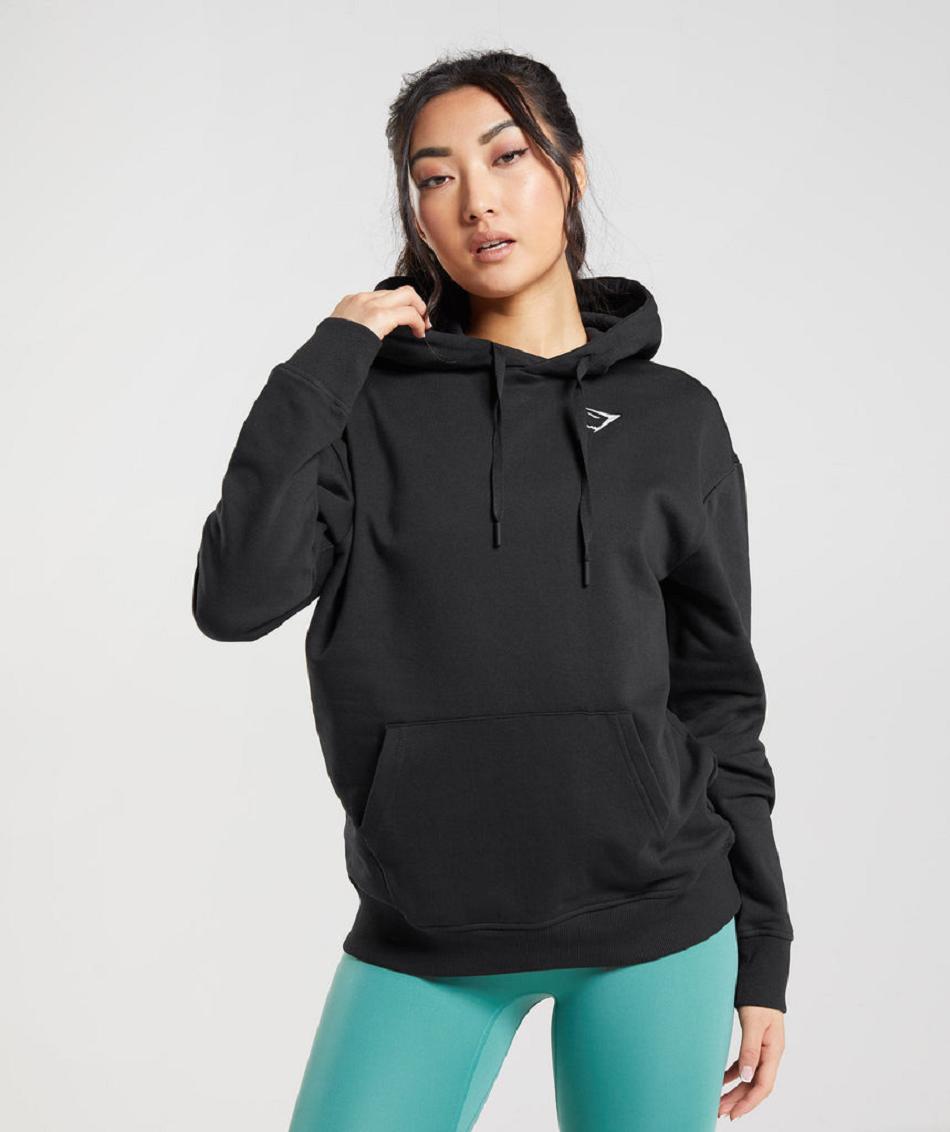 Bluzy Z Kapturem Damskie Gymshark Treningowe Oversized Czarne | PL 2728QMA